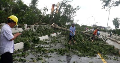 Video bão số 5 quật đổ xe máy người đi đường ở TP. Huế