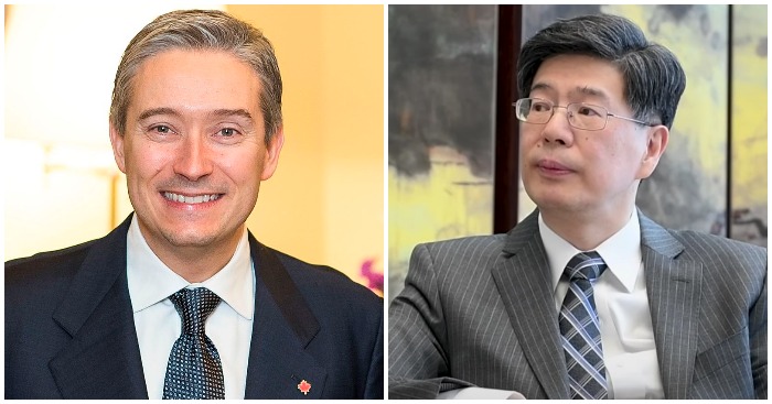 Ngoại trưởng Canada Francois-Philippe Champagne; Đại sứ Trung Quốc Cong Peiwu