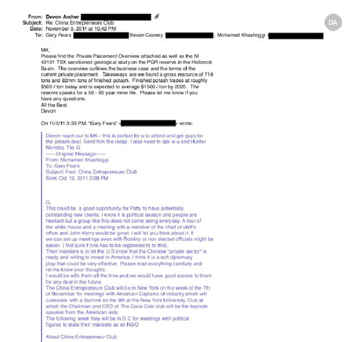 Ảnh chụp màn hình Breitbart cho thấy đoạn email trao đổi về việc thu xếp cuộc gặp giữa Trung Quốc và chính quyền Obama-Biden.